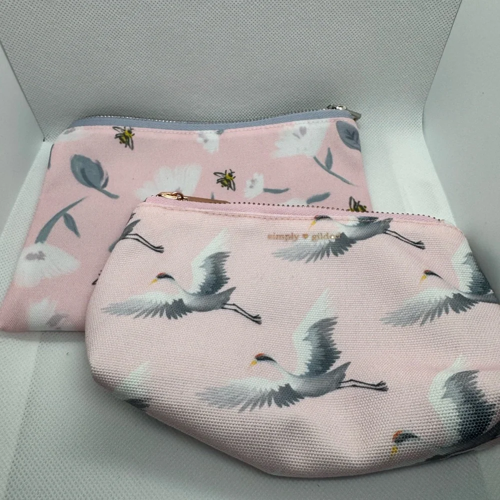 Simply Gilded Pink Floral and Bird Print Pouches